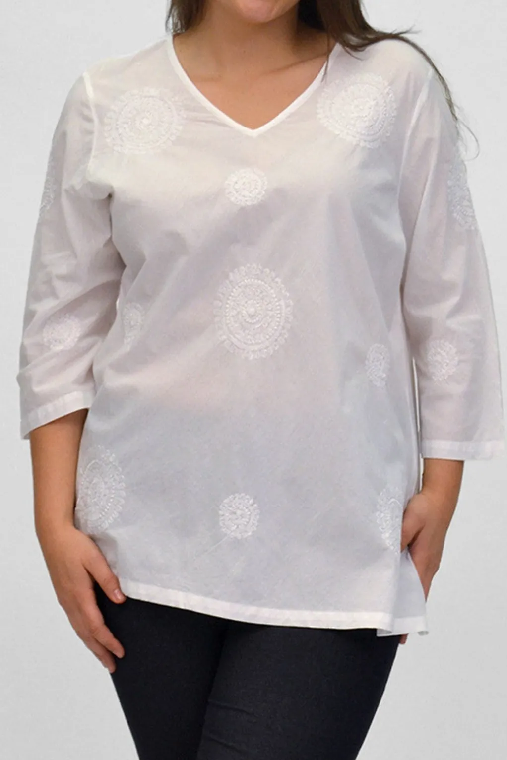 La Cera™ La Cera Plus Size Embroidered V-Neck Casual Shirt