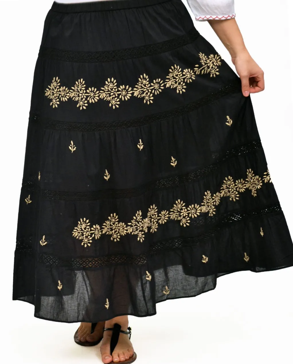 La Cera™ La Cera Plus Size Embroidery Detail Peasant Skirt