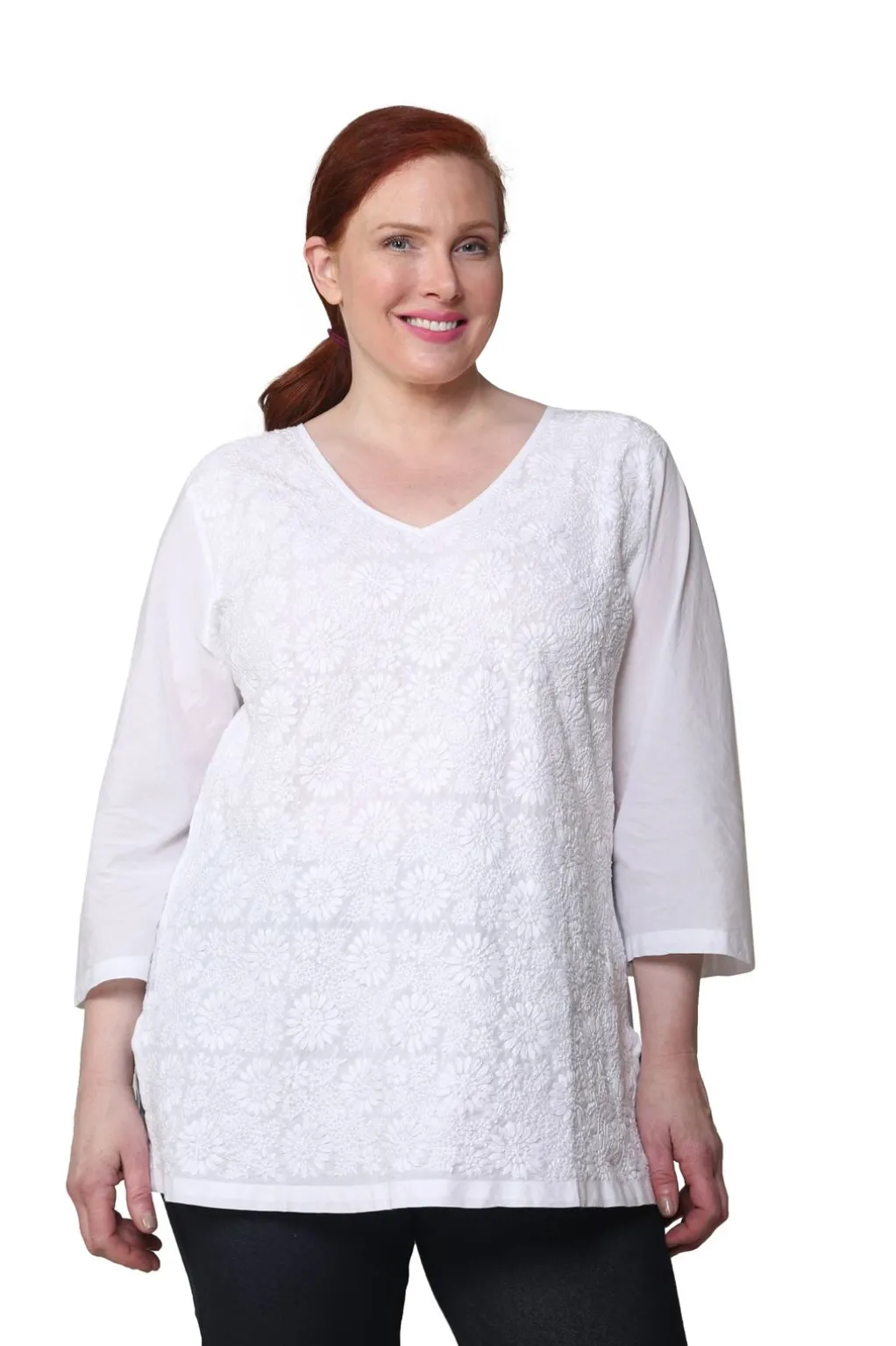 La Cera™ La Cera Plus Size Full Embroidered V-Neck Tunic