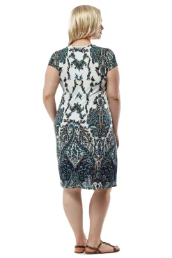 La Cera™ La Cera Plus Size Ivory And Navy Print Short Sleeve Dress