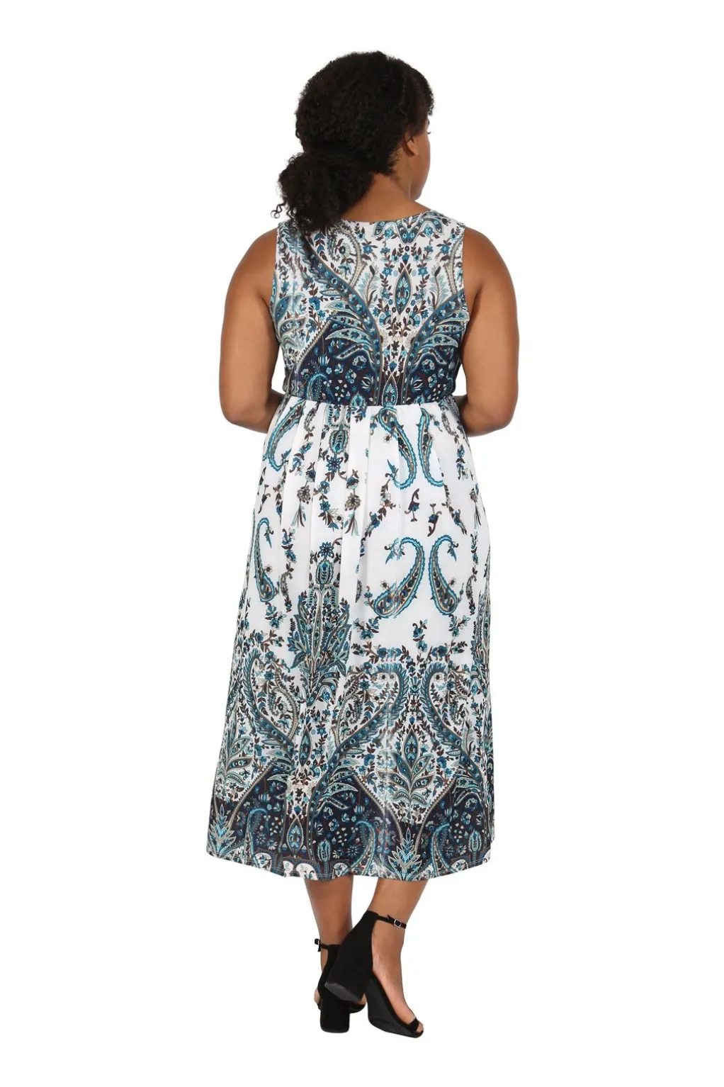 La Cera™ La Cera Plus Size Paisley Printed Sleeveless Long Dress
