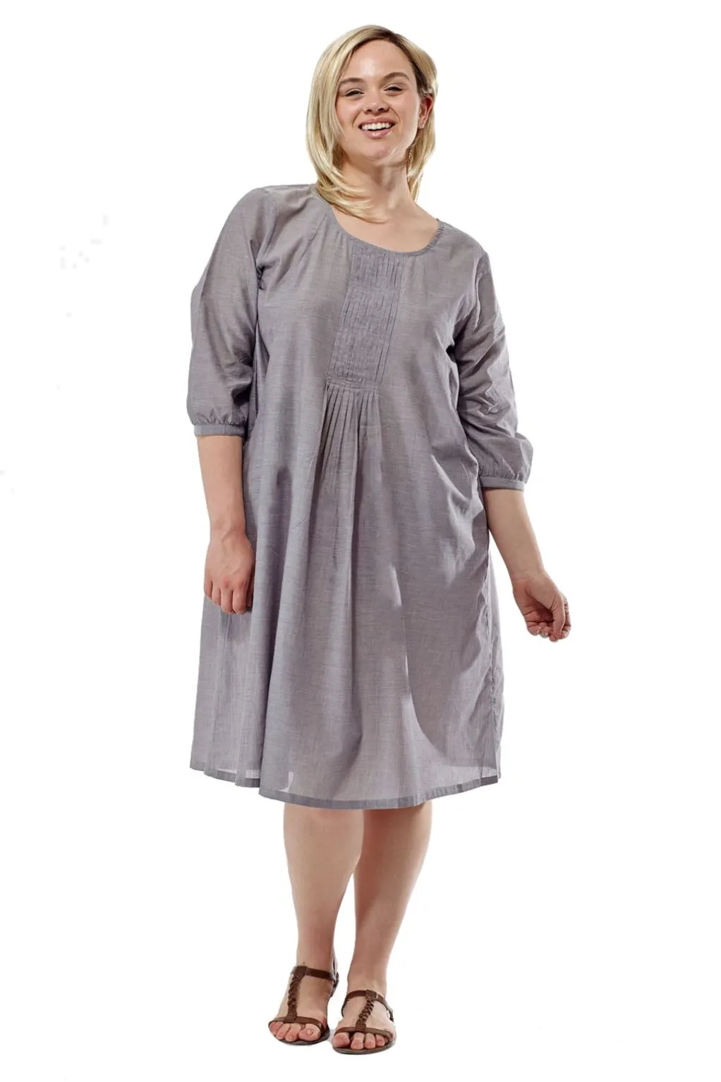 La Cera™ La Cera Plus Size Pleated Front Chambray Dress