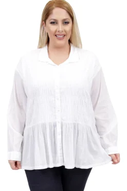 La Cera™ La Cera Plus Size Puckered Button-Up Top