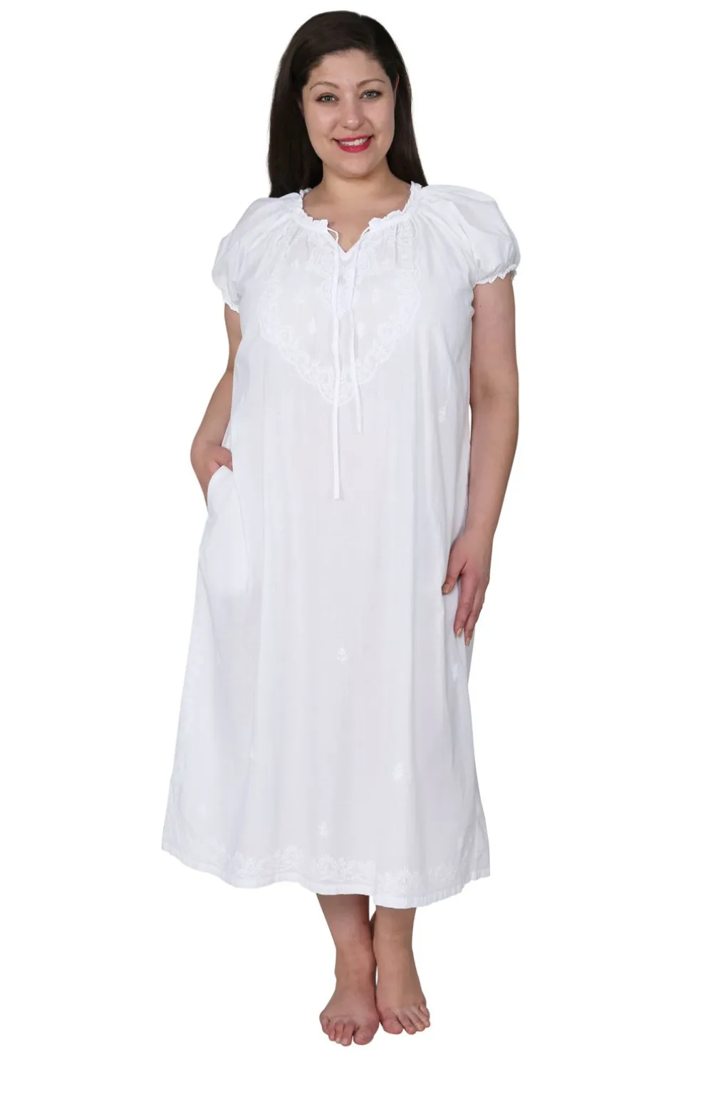 La Cera™ La Cera Plus Size Puff Sleeve Peasant Neckline Gown