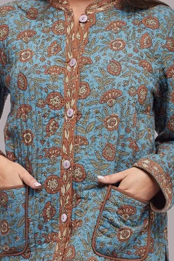 La Cera™ La Cera Quilted Blue Mandarin Jacket