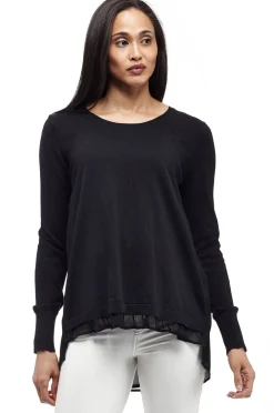 La Cera™ La Cera Rounded Neck Sweater Top With Georgette Back