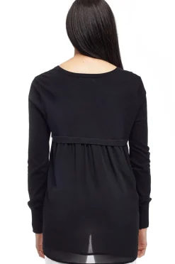 La Cera™ La Cera Rounded Neck Sweater Top With Georgette Back