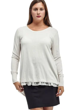 La Cera™ La Cera Rounded Neck Sweater Top With Georgette Back