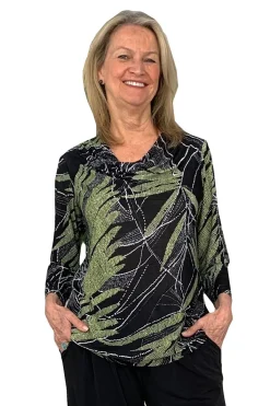La Cera™ La Cera Savannah Palm Print Cowl Neck Top