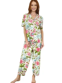 La Cera™ La Cera Short Sleeve English Garden Print Cotton Pajama Set