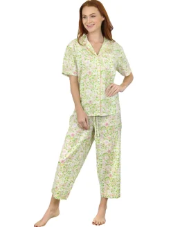 La Cera™ La Cera Short Sleeve Lime Floral Cotton Pajama Set