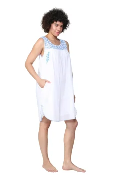 La Cera™ La Cera Sleeveless Chemise With Contrast Embroidery