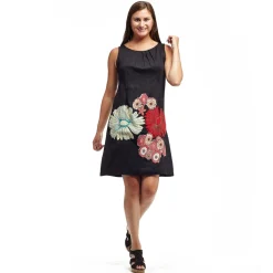 La Cera™ La Cera Sleeveless Floral Applique Cotton Dress