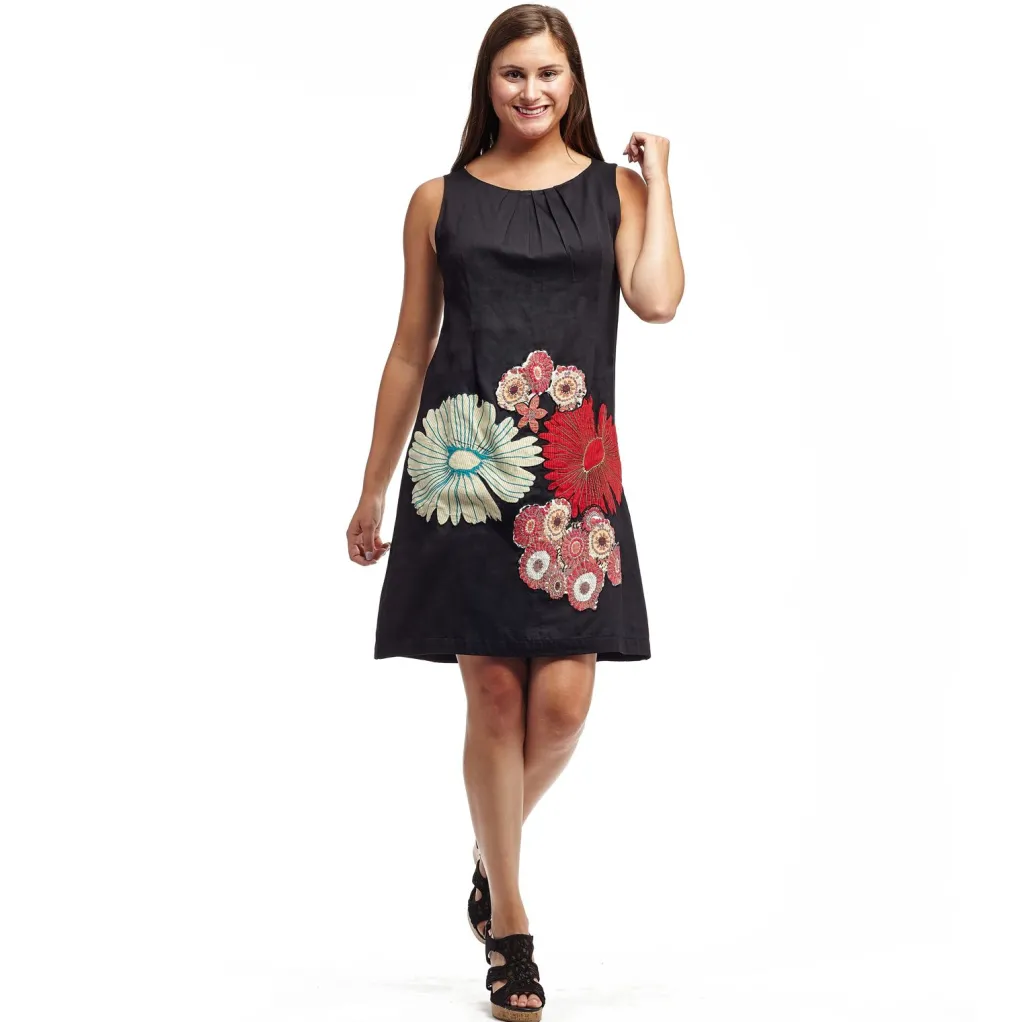 La Cera™ La Cera Sleeveless Floral Applique Cotton Dress