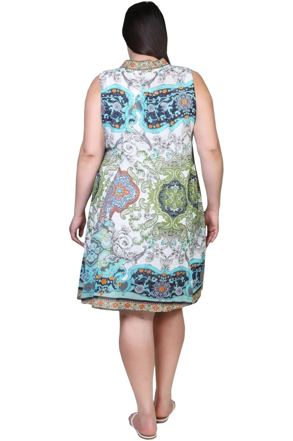 La Cera™ La Cera Sleeveless Paisley Printed Plus Size Dress