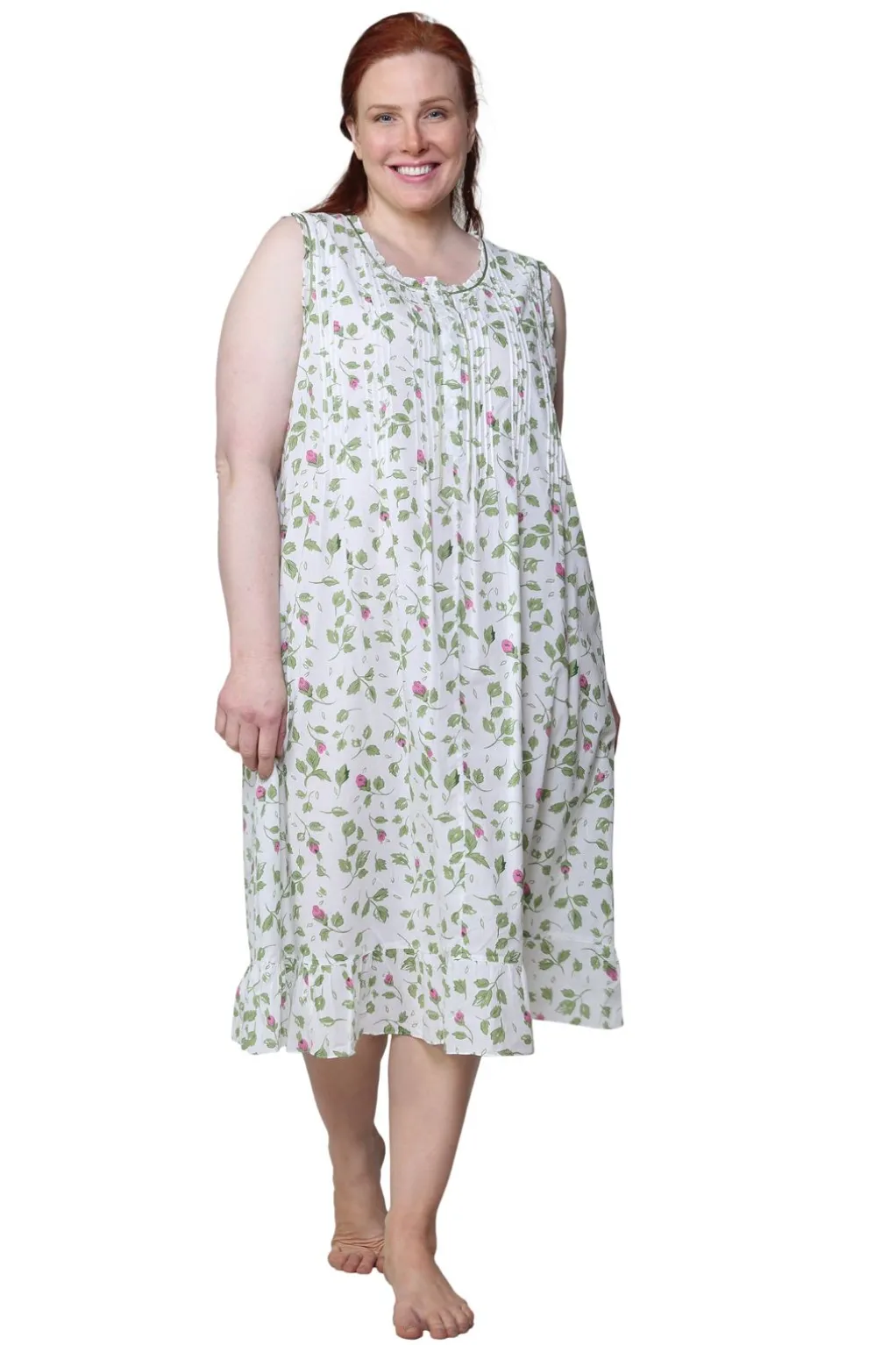 La Cera™ La Cera Sleeveless Rose Vine 100% Cotton Gown - Plus Size