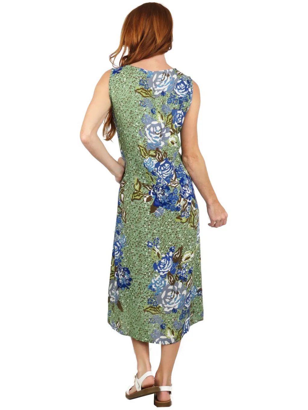 La Cera™ La Cera Sleeveless V-Neck Artistic Floral Dress