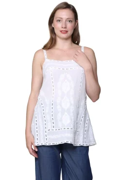 La Cera™ La Cera Spaghetti Strap Embroidered Top