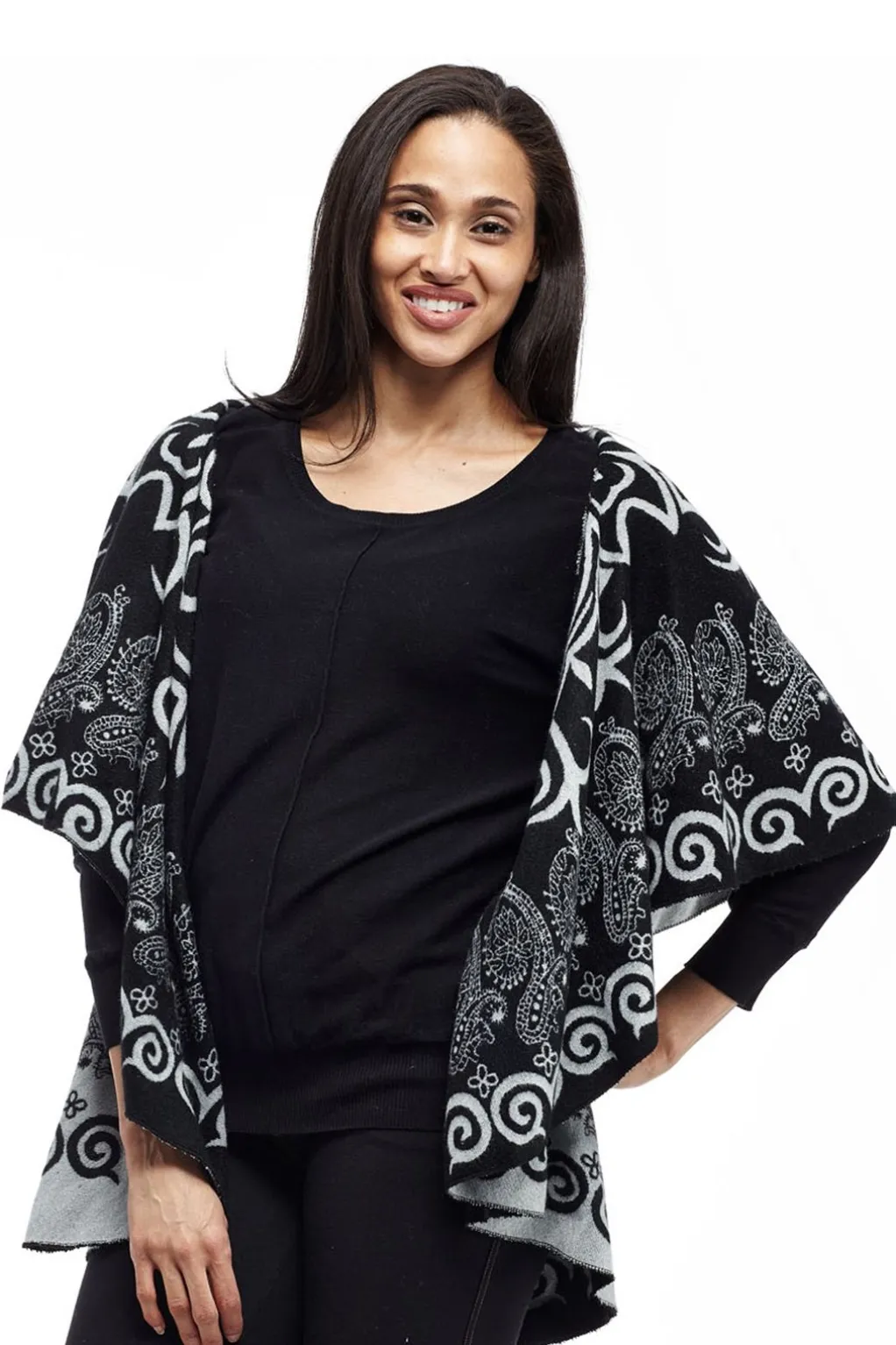 La Cera™ La Cera Swirl Patterned Shawl Poncho