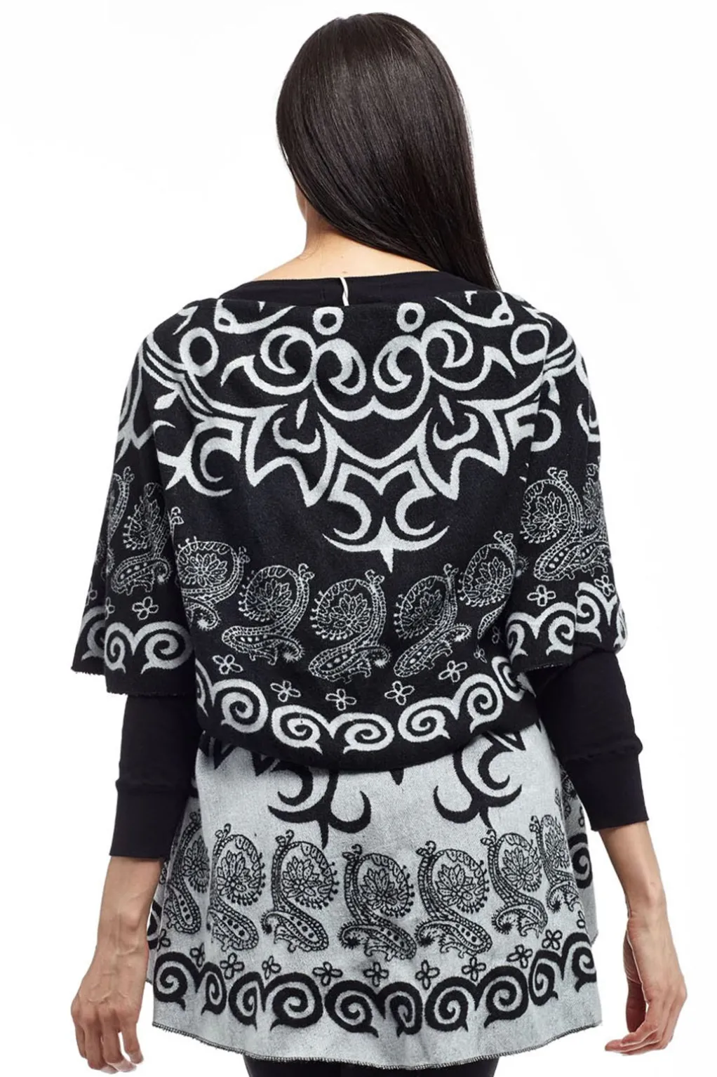 La Cera™ La Cera Swirl Patterned Shawl Poncho