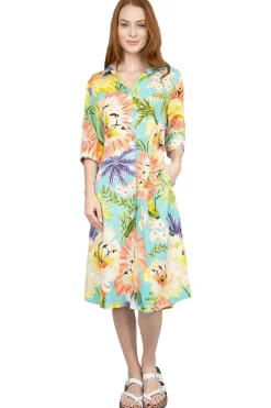 La Cera™ La Cera Tropical Floral Printed Button-Down Shirt Dress