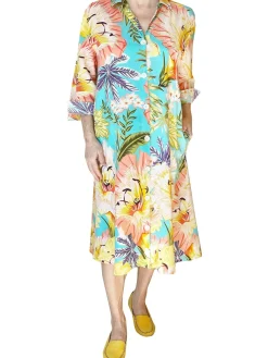 La Cera™ La Cera Tropical Floral Printed Button-Down Shirt Dress - Plus Size
