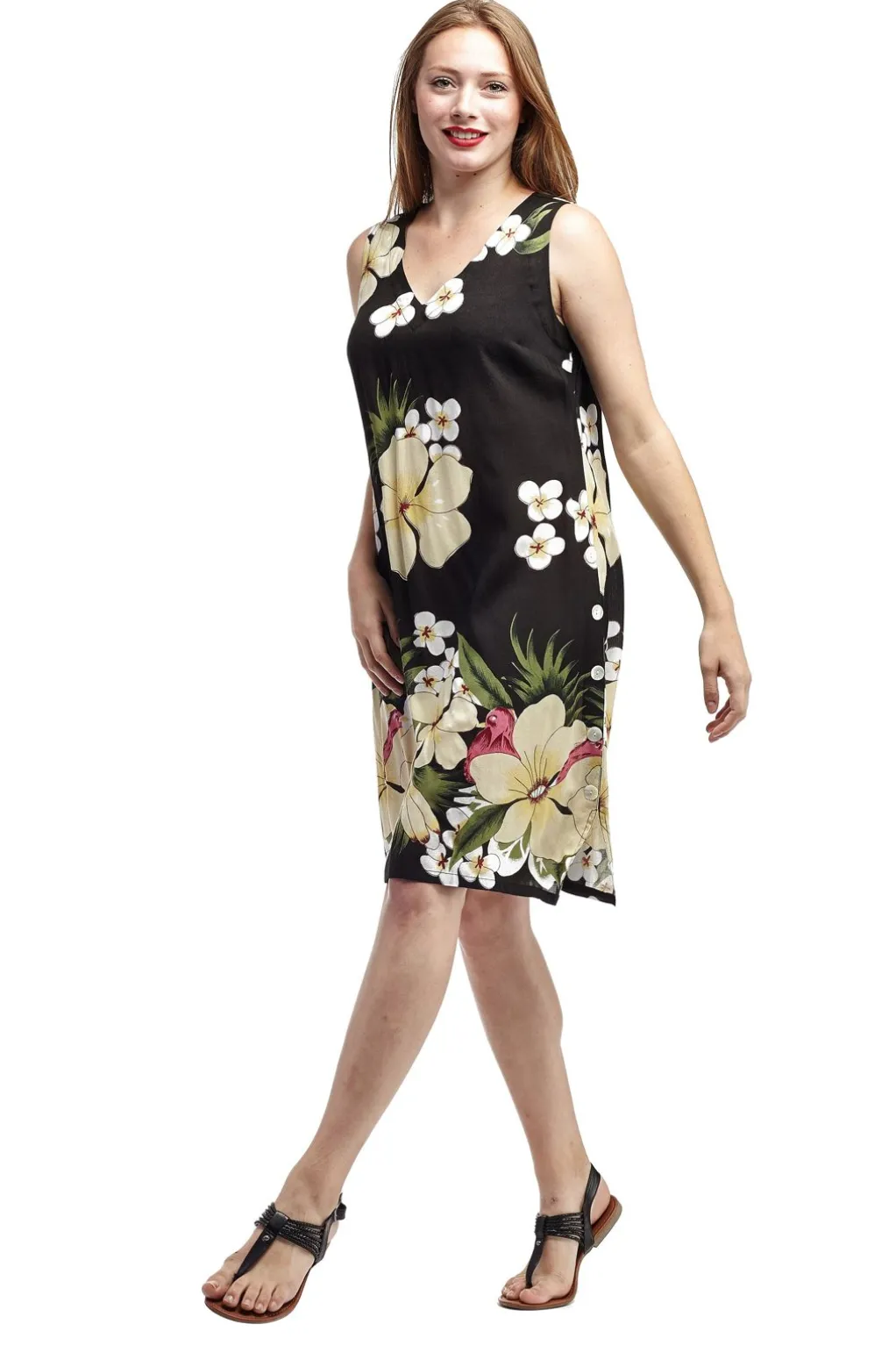 La Cera™ La Cera V-Neck Floral Sleeveless Short Dress
