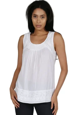 La Cera™ La Cera White Embroidered Sleeveless Top