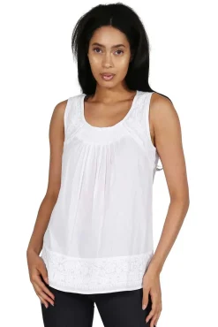 La Cera™ La Cera White Embroidered Sleeveless Top