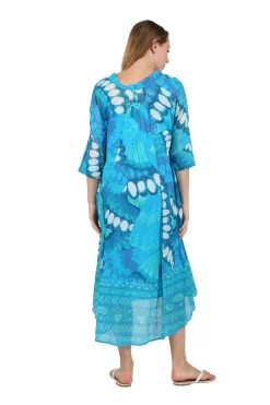La Cera™ La Cera Women'S High-Low Printed Caftan Turquoise
