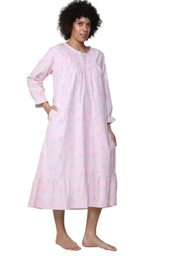 La Cera™ Lace Trimmed Cotton Flannel Wispy Floral Night Gown