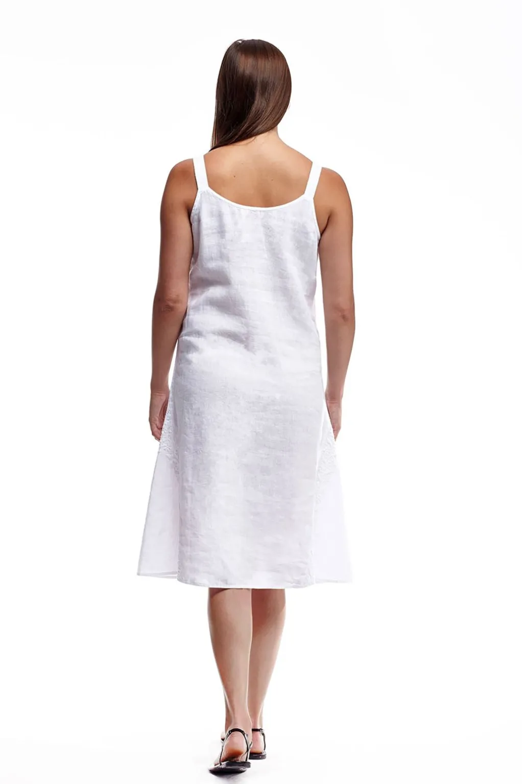 La Cera™ Linen Sleeveless Embroidered Dress