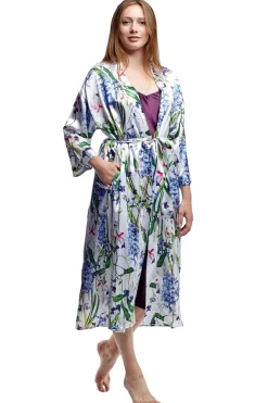 La Cera™ Long Floral Satin Robe