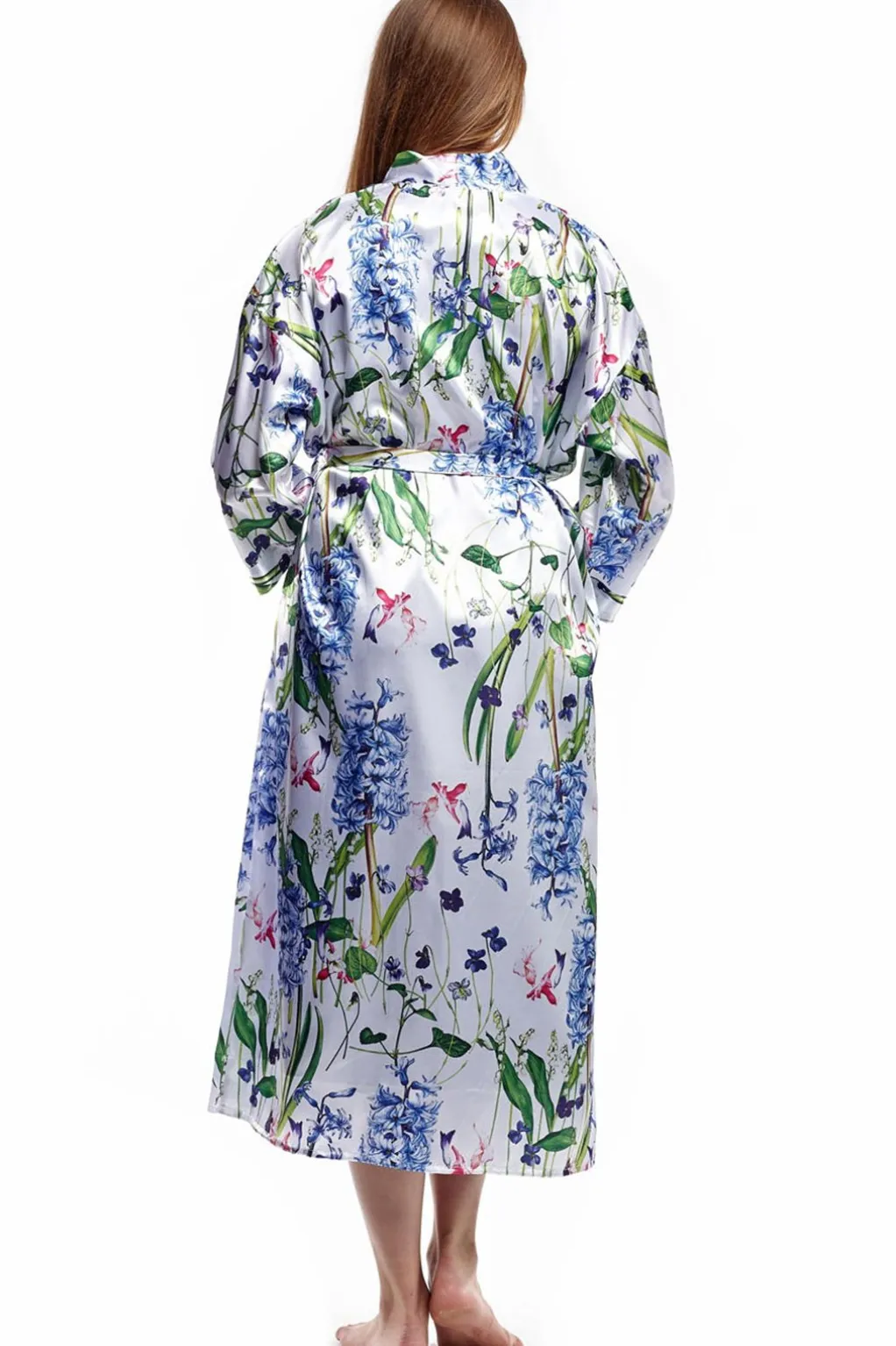 La Cera™ Long Floral Satin Robe