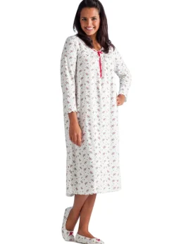 La Cera™ Long Sleeve Cotton Knit Mistletoe Nightgown