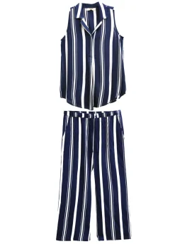 La Cera™ Navy And White Plus Size Sleeveless Set