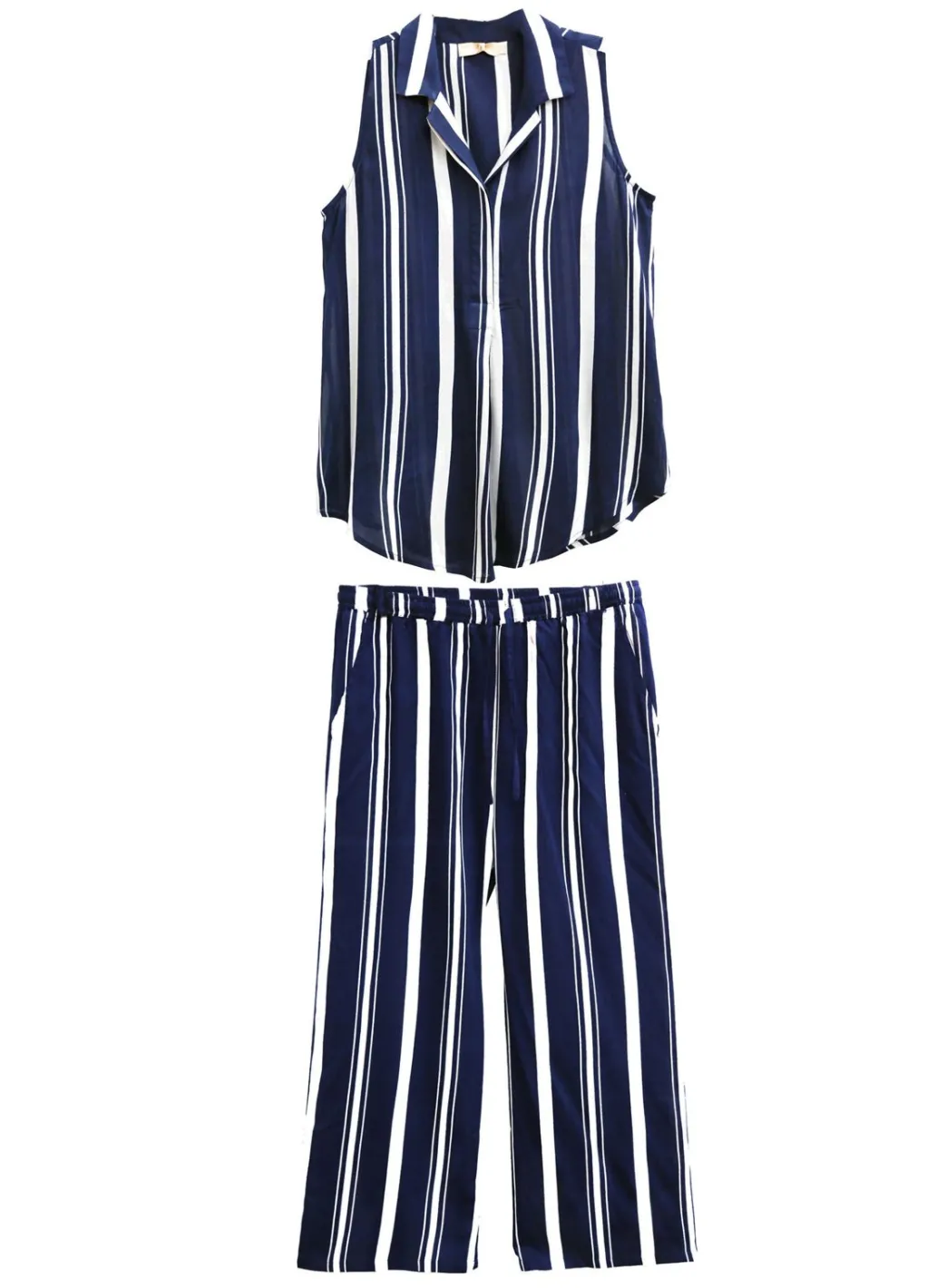 La Cera™ Navy And White Plus Size Sleeveless Set