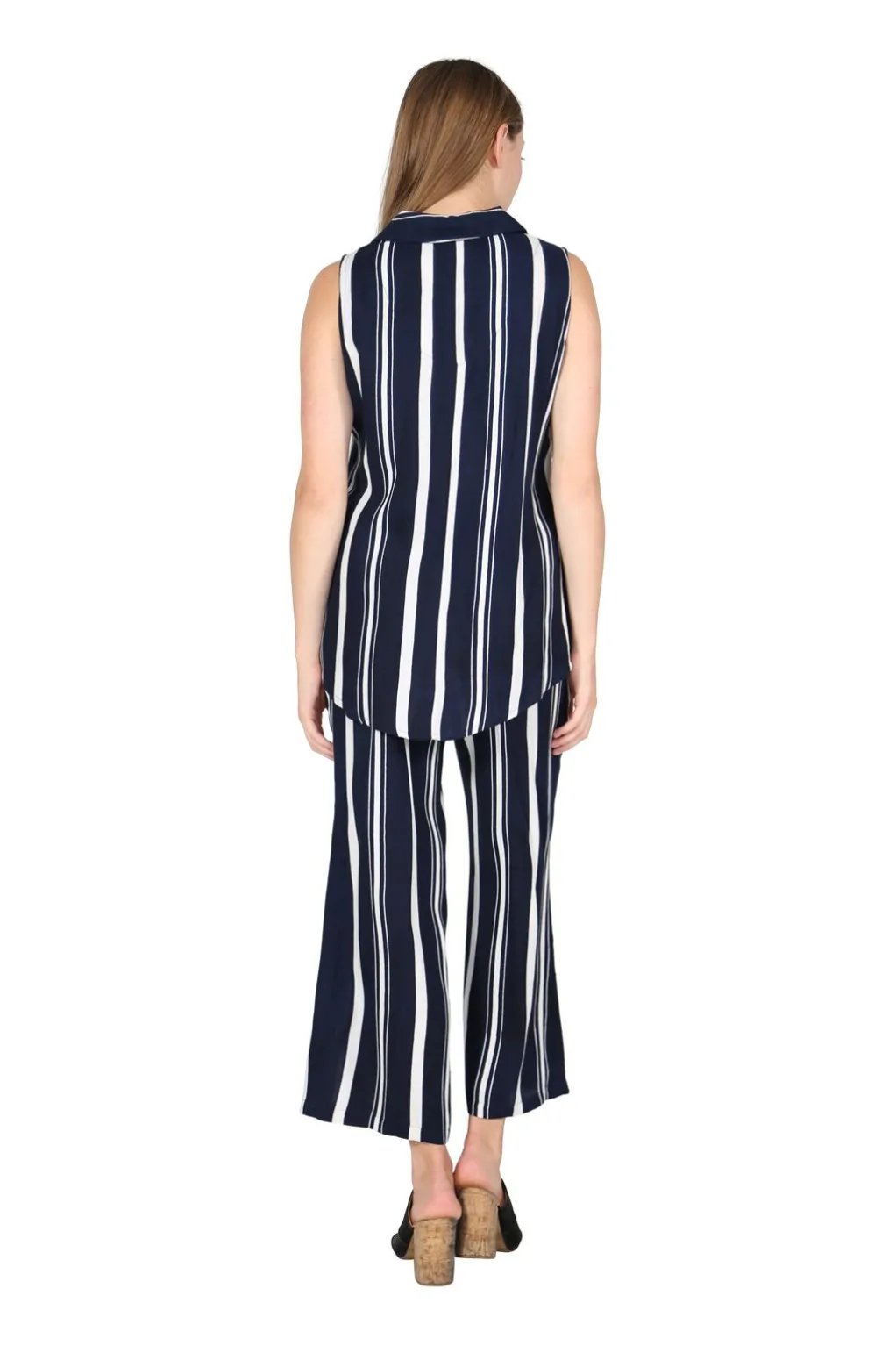 La Cera™ Navy And White Plus Size Sleeveless Set