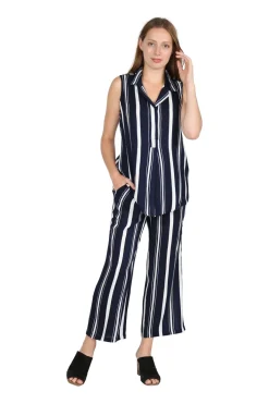 La Cera™ Navy And White Sleeveless Set