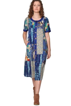 La Cera™ Novelty Button Patchwork Rayon Print Dress