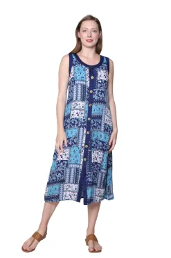 La Cera™ Novelty Button Patchwork Rayon Print Dress