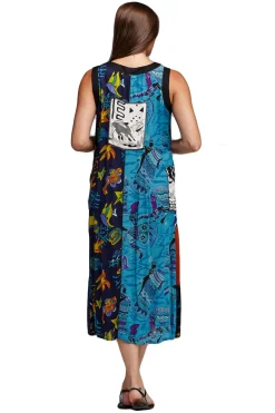 La Cera™ Novelty Button Patchwork Rayon Print Dress