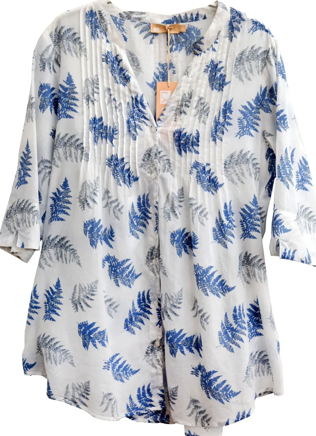 La Cera™ Pleat Front Printed Cotton Top - Plus Size
