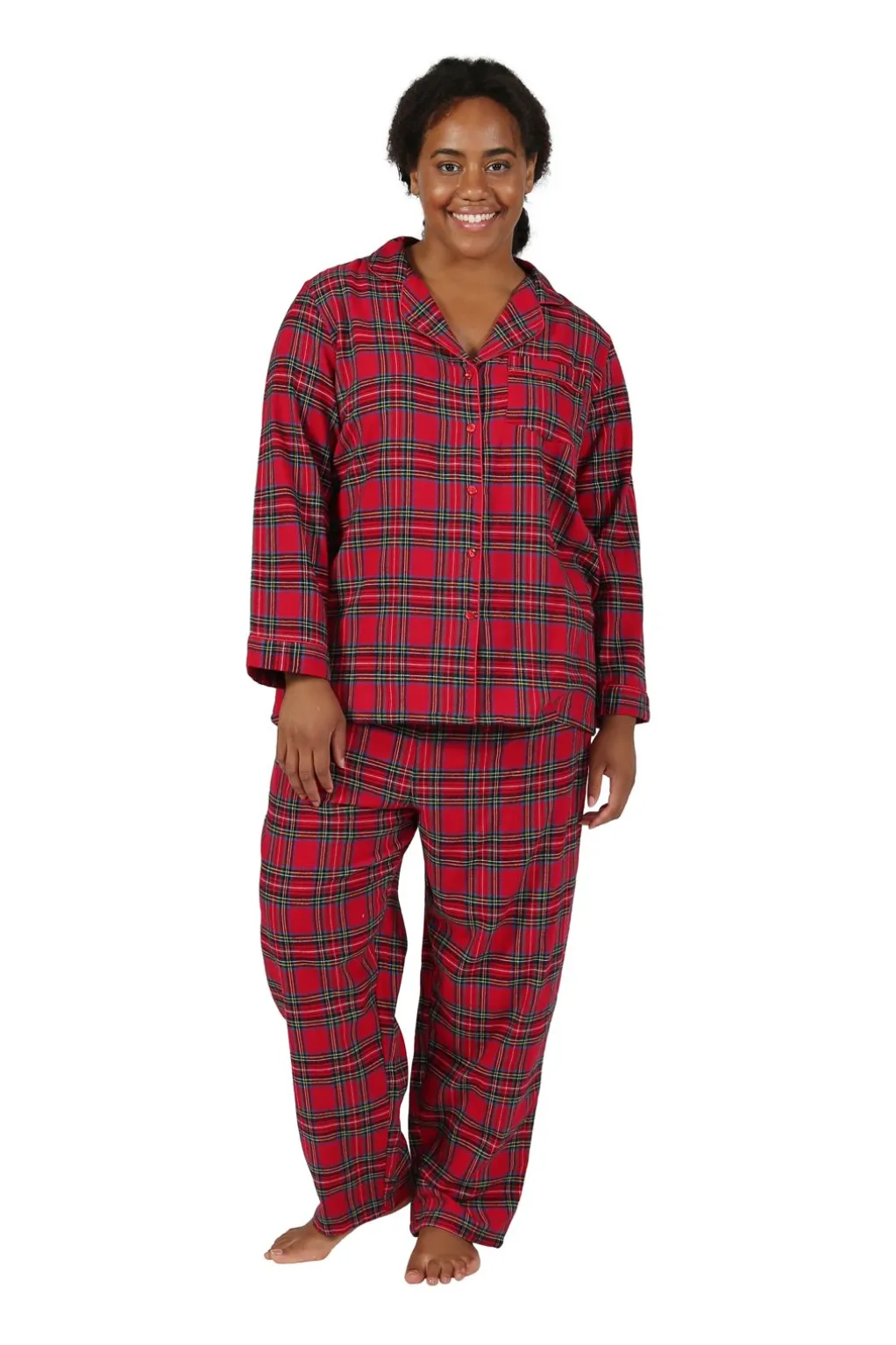 La Cera™ Plus Size 100% Cotton Yarn Dyed Plaid Flannel Pajama Set