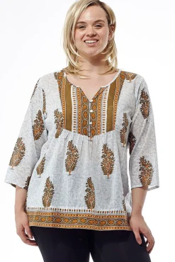 La Cera™ Plus Size Block Print Cotton Tunic Top