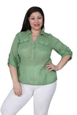 La Cera™ Plus Size Cotton Gauze Camp Shirt