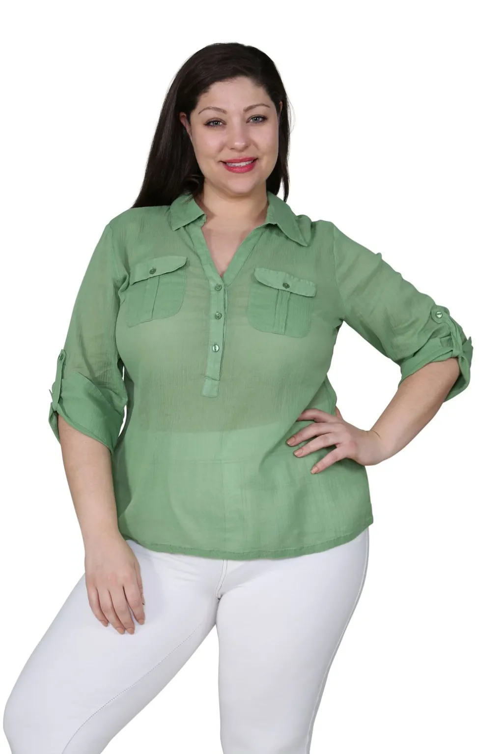 La Cera™ Plus Size Cotton Gauze Camp Shirt
