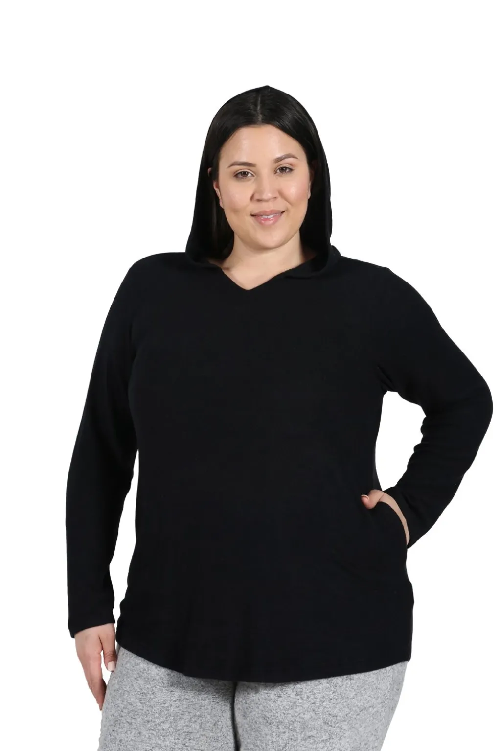 La Cera™ Plus Size Cozy Hooded Tee