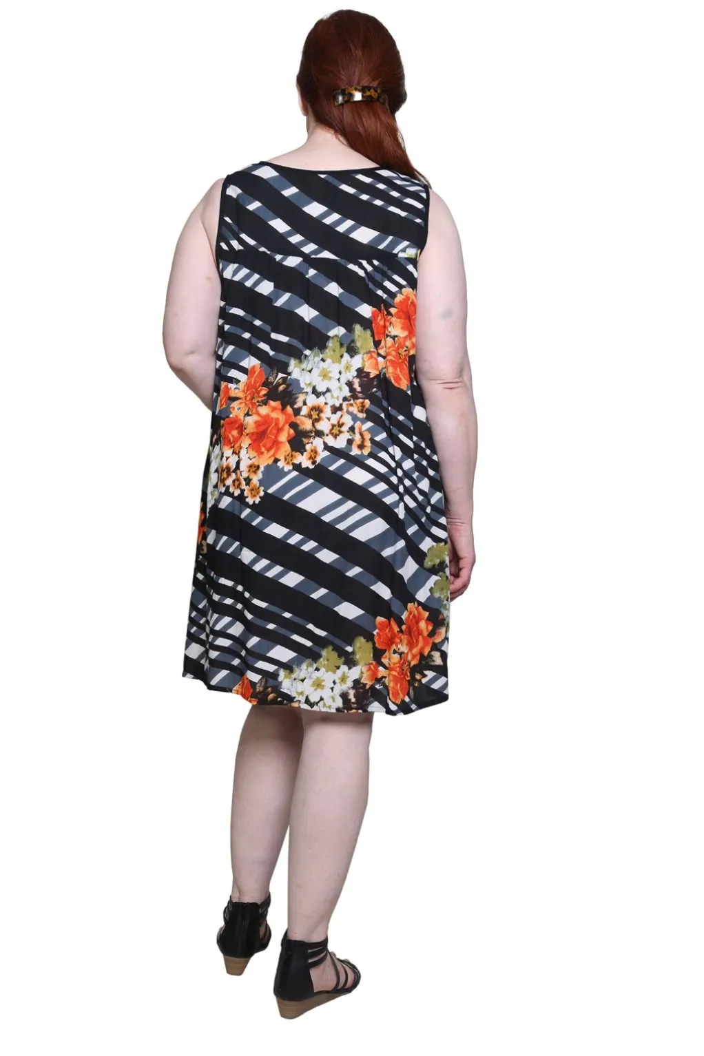La Cera™ Plus Size Crochet Yoke Geometrical Print Dress