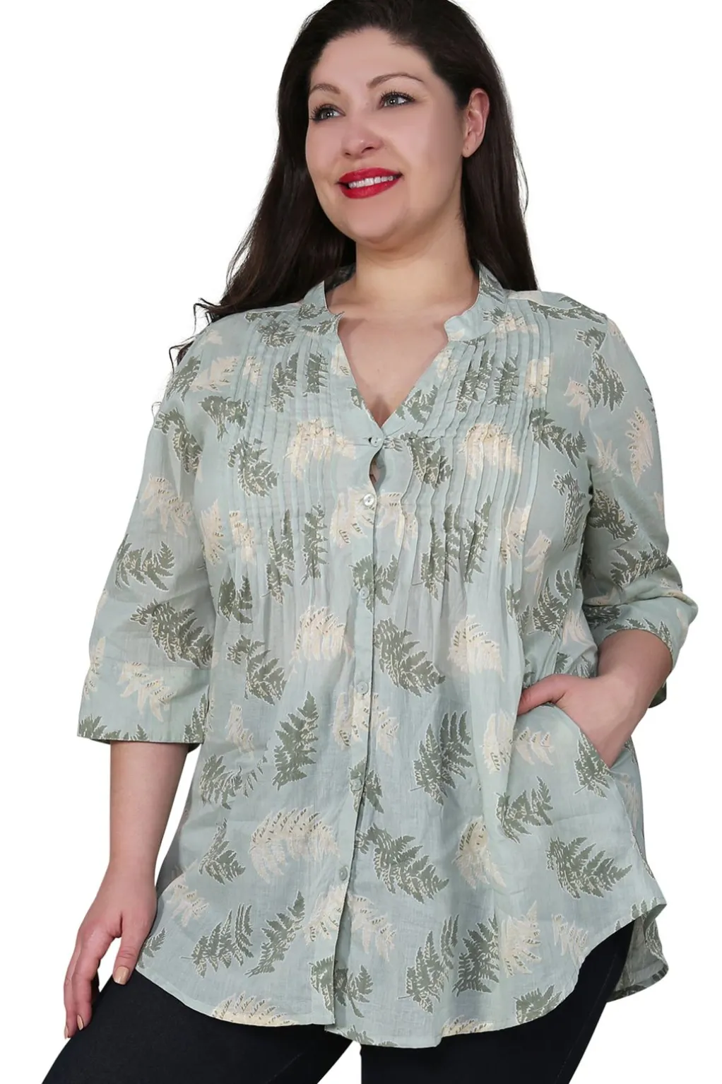 La Cera™ Plus Size Fern Print Release Print Tunic